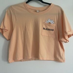 Messy Bun Just Chillin' Peach Crop Tee